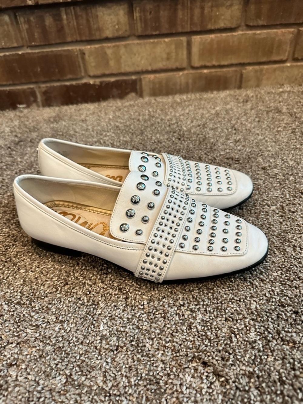 Sam Edelman Chesney White Studded Leather Loafers | Size 7.5 ✨